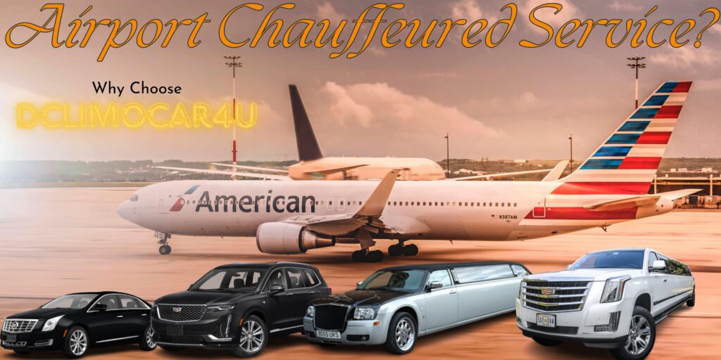 Luxury airport chauffeured service by Dclimocar4u: spacious SUV waiting outside airport terminal.